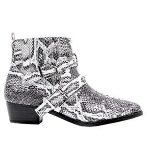 Beautiful Jane and The Shoe Snakeskin Black White Silver Studded Zipper Shoe